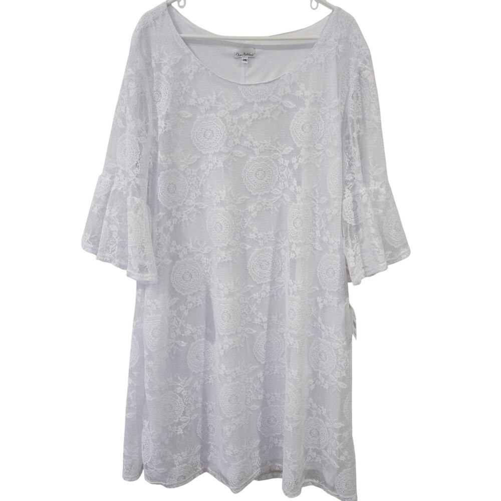 Olivia Matthews 3XL NWT White Dress Lined Lace Bell Sleeve Floral Womens